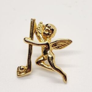 Vintage Angel goldtone Cupid golf club Golfer lapel pinback pin tie tac